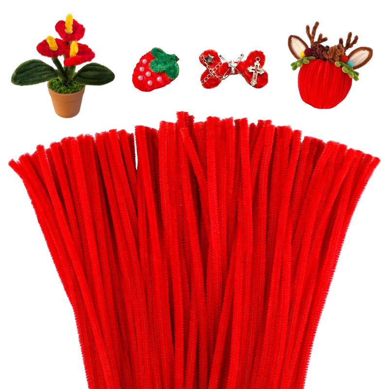 Mnuizu 200pcs Pipe Cleaners,Pipe Cleaners Chenille Stems for Craft, Fuzzy Sticks Christmas Craft Supplies for DIY Art & Creative Crafts Decorations(Red) - Image 1